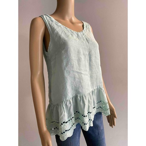 Valentina Naldi Linen Tank Top Ruffle Hem Sleeveless Casual Light Blue S - Picture 2 of 7
