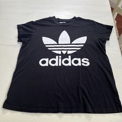 Adidas Shirt Mens Medium Black Trefoil Logo Big Relaxed Fit