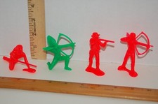 Lot 4 Vintage Plastic Cowboys  Indians Toys Solid Red Green 3  Tim Mee Marx