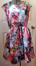 AUTH. VALENTINO BEAUTIFUL FLORAL EMBELLISHED MULTI-COLORED PARTY DRESS, SZ L-EUC