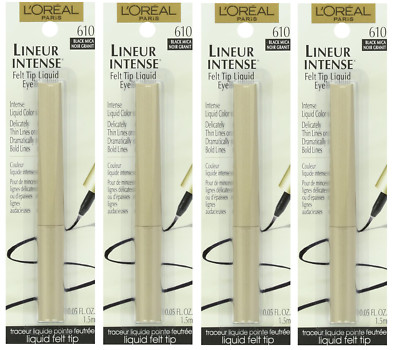L'Oreal Lineur Intense, Felt Tip Liquid Eyeliner, 610 Black Mica (4 Pack)