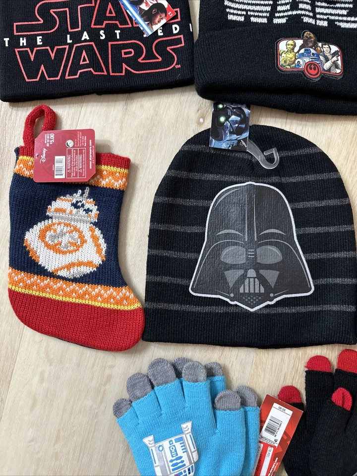 Star Wars Jedi Stormtrooper Kids Beanie Winter Hats Lot Of 6 + Gloves, Stocking - Image 3 of 4
