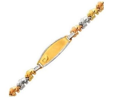 14k dreifarbiges Gold ausgefallen Elefant Stampato Baby ID Armband Esclava de Oro 6''