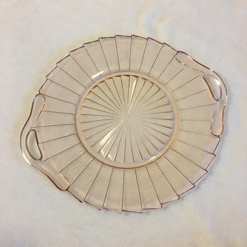 Sierra "Pinwheel" Pink Depression 2 Handle Glass Plate, Jeannette Glass Co 1931
