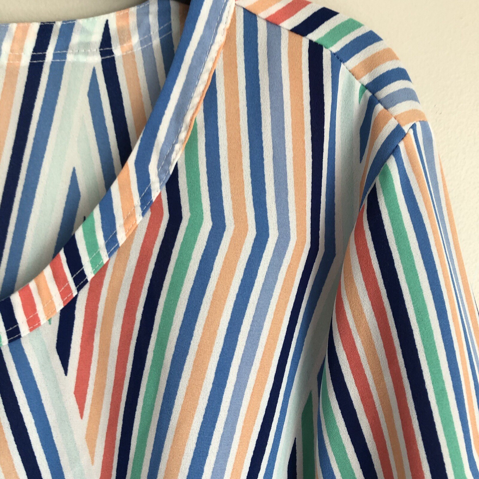 Belle Sky Sz XL Striped Long Sleeve Tie Front Blouse