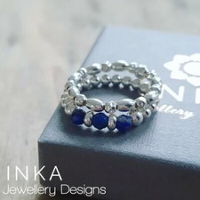 INKA Sterling Silver stacking Stretch Ring Thumb rings set of 2 with Lapiz