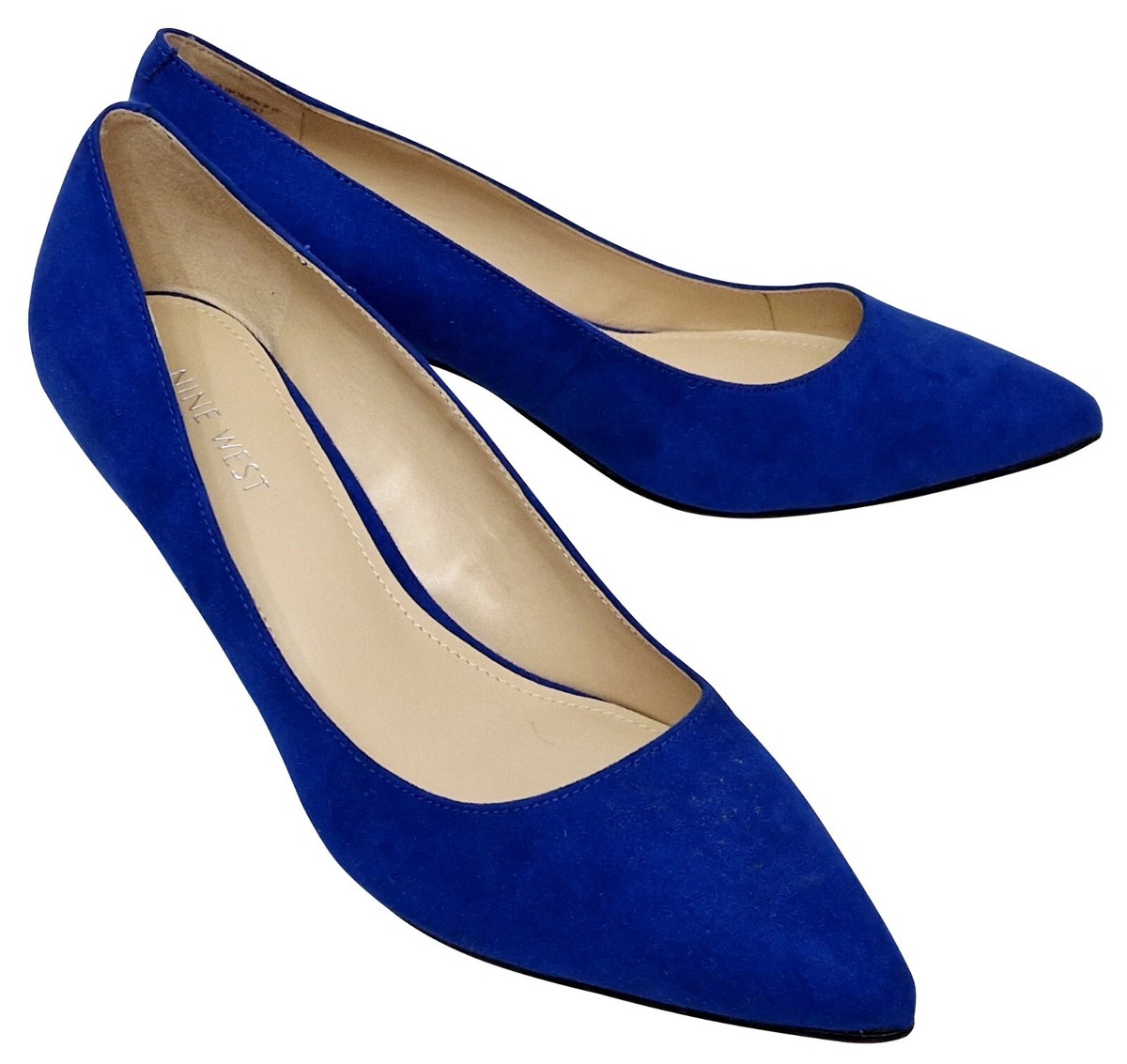 NINE WEST Flagship 55 Ladies Blue Fabric Synthetic Suede Mid Heel Shoes UK 