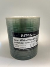 100 PCS NEW TOP QUALITY RITEK PRO INKJET WHITE PRINT CD-R, 80MIN,52X, FREE SHIP