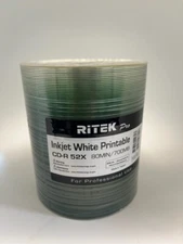 600 PCS NEW TOP QUALITY RITEK PRO INKJET WHITE PRINT CD-R, 80MIN,52X, FREE SHIP