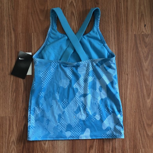 NWT Girl’s NIKE Swim Blue Pattern Crisscross Swimsuit Top, Medium (10-12 Yrs) - Picture 4 of 8