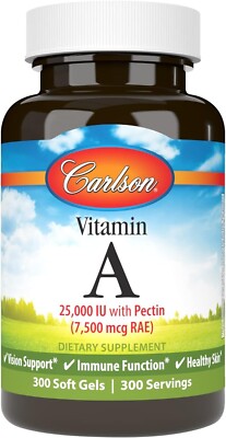 Carlson Labs Vitamin A with Pectin, 25000 IU, 300 Softgels Free Delivery