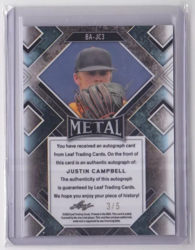 2022 LEAF METAL RC CRYSTAL PURPLE PARALLEL 3/5 JUSTIN CAMPBELL #BA-JC3 GUARDIANS - Image 2 of 2