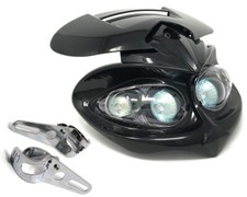 BLACK Motorbike Headlight with 36-49mm Brackets Streetfighter Custom Project