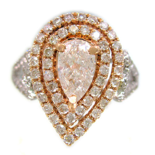 14K WHITE AND ROSE GOLD PEAR SHAPE DIAMOND ENGAGEMENT RING ART DECO BRIDAL 1.20 - Bild 8 von 8