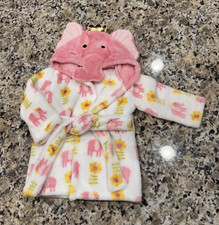 Girls Hooded Fleece Bath Robe Elephant Print Tie Pink/White 0-6 Months