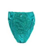 VTG Warner s Green Satin Panties Sz Medium Lace Hi Leg Second Skin Nylon Pin Up