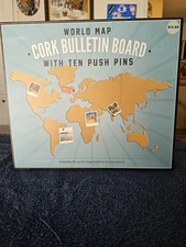 World Map Cork Bulletin Board with 10 Push Pins - Travel Gifts, School Projects