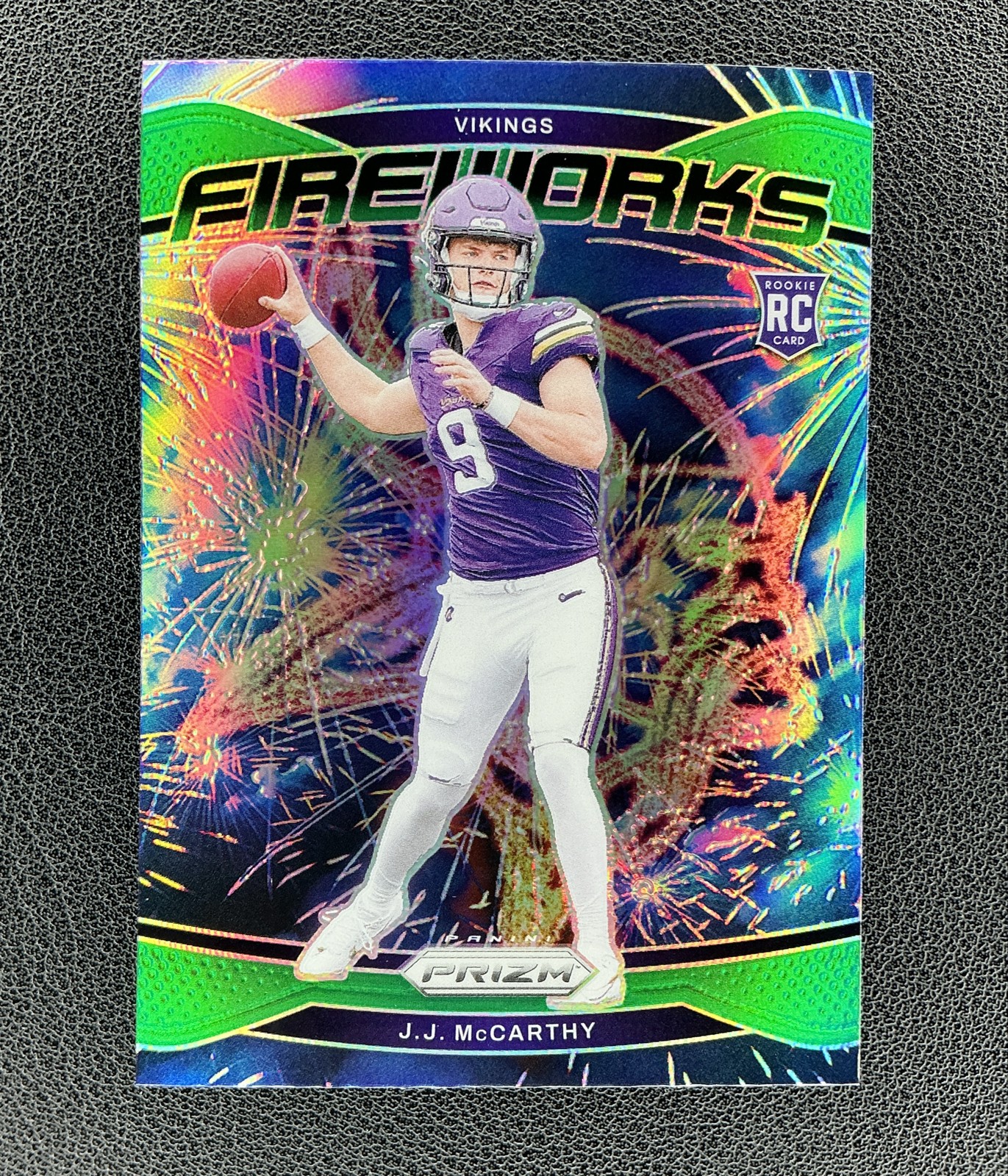 2024 Panini Prizm - Fireworks J.J. McCarthy #18 Green Prizm (RC)
