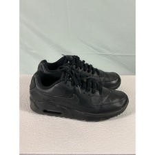 Nike Air Max 90 LTR GS Triple Black Leather Sneakers CD6864-001 Size 7Y