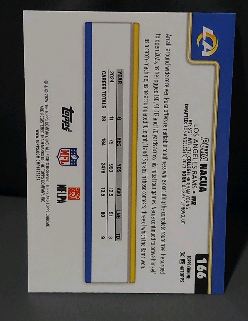 2025 Topps Chrome Puka Nacua Football Leather Refractor #166 Rams