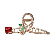 Hair Claw Clips Red Elegant Rose Metal Large Shark Clips Non-Slip Barrettes