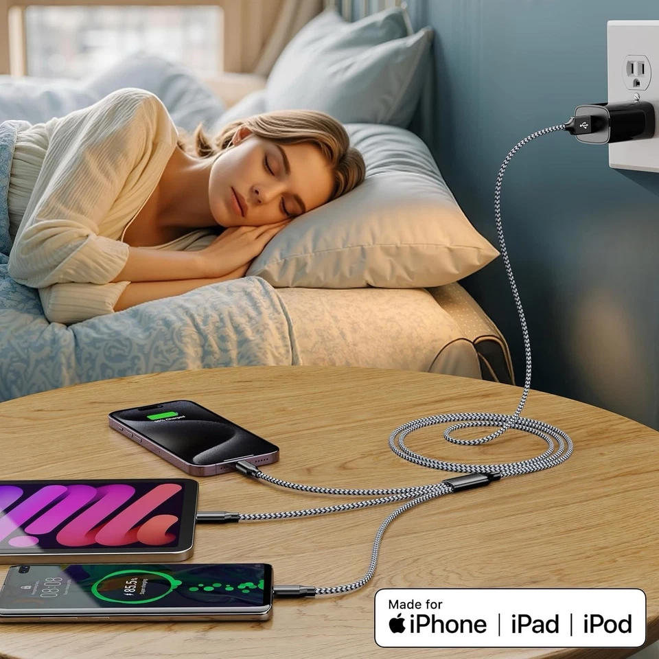 Multi Charging Cable 4Ft 3Pack 3 in 1 Charger Cord, Multiple Rapid Nylon Braided - Image 3 of 4