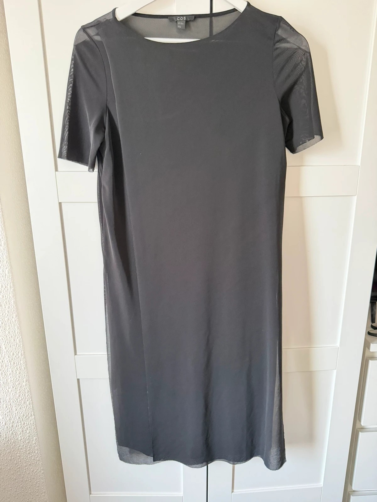 COS size xs Black Sheer Overlay Minimalist Shift Dress Lagenlook oversized