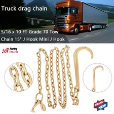 5/16 x 10 FT Grade 70 Tow Chain 15" Mini J Hook Recovery Wrecker Axle