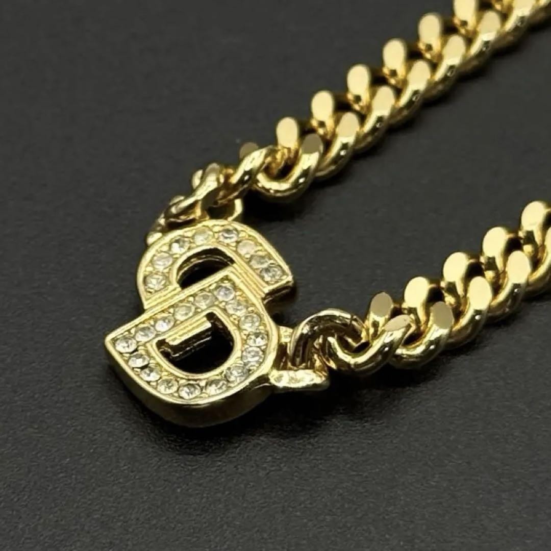 Dior Kihei Rhinestone Gold Necklace Authentic Preowned Jewelry from Japan