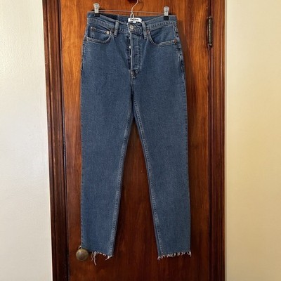 Re/Done Jeans 90s High Rise Ankle Crop Stretch Button Fly Dark Wash Skinny Sz 27