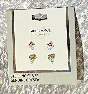 Brilliance Fine Jewelry Girl's Sterling Silver Crystal Cupcake&Snowcone Earrings