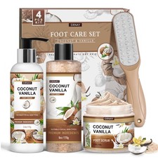 Coconut Vanilla Foot Soak Set - Salts, Foot File, Scrub Urea Cream Pedicu...