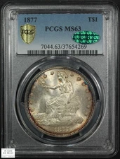 1877 Trade Silver Dollar $1 PCGS MS 63 CAC (STUNNING Toning!!!) - Trade Dollar