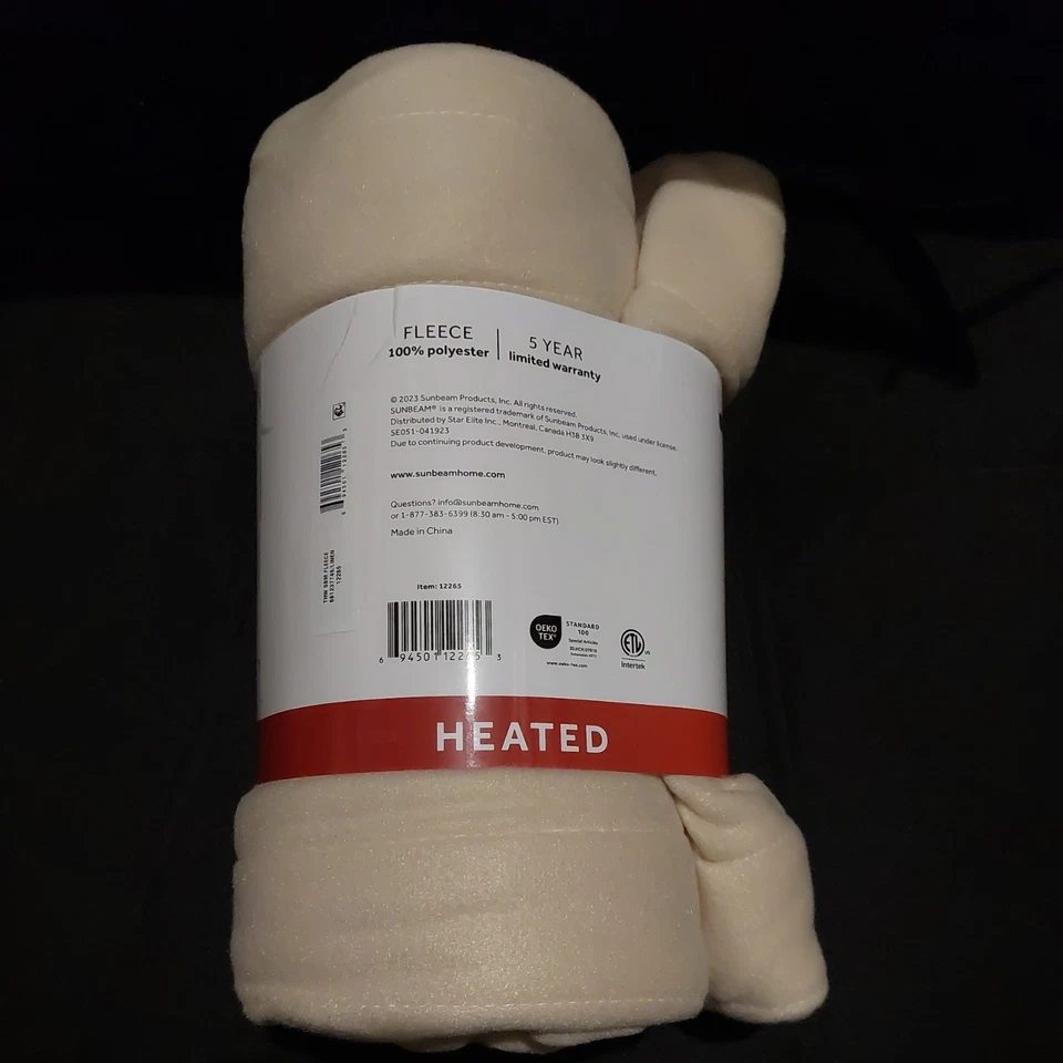 Sunbeam Off White/Cream Fleece Soft Heated Throw. Size 50 In. X 60 In. New! - Image 3 of 4