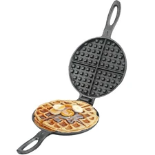 Cast Iron Waffle Maker for Stovetop or Grill, 7 inch Round Waffle Iron, Two P...
