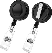 2 Pack Badge Reels Retractable with Swivel Alligator Clip 2 Pack, Black