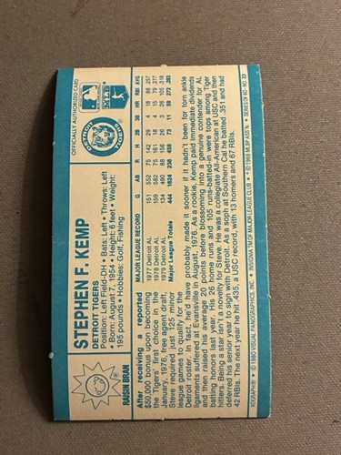 1980 Kellogg's 3-D Super Stars #33 Steve Kemp Detroit Tigers EX - Picture 2 of 2