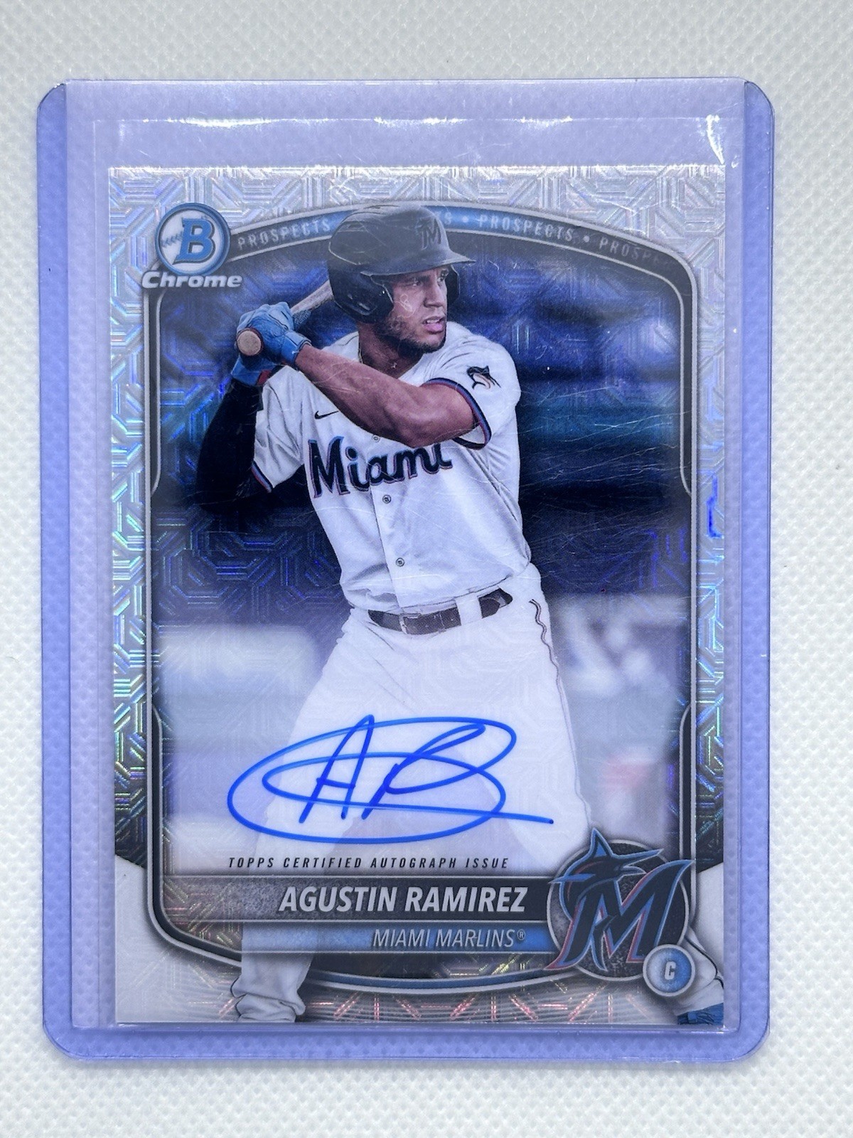 2025 Bowman Chrome Agustin Ramirez RC Auto Mojo Refractor #BMA-AR - Marlins