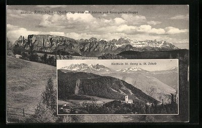 Oberbozen, Blick auf Schlern, Rosengartengruppe, St. Georg, Ansichtskarte 