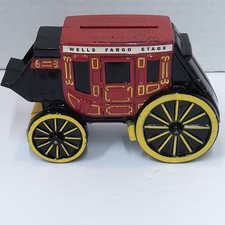 Vintage Wells Fargo Bank Union Trust Co Stagecoach Metal Die Cast Coin Bank