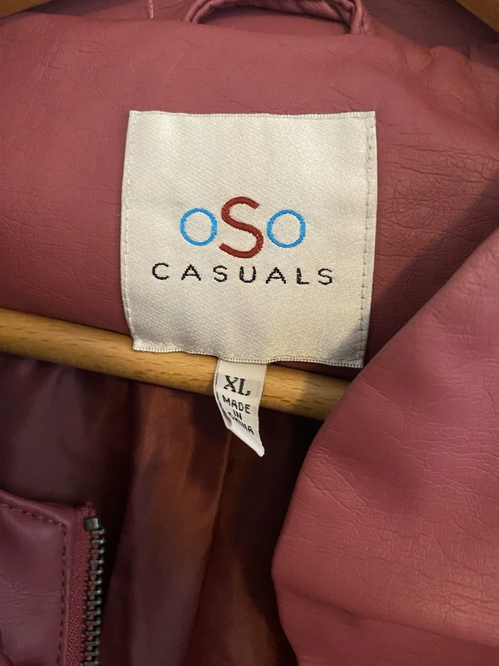 全新 OSO Casuals 橄榄人造皮革长袖荷叶边拉链前夹克 — 第 2/4 张图片