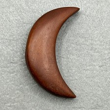 Vintage Wood Crescent Moon Brooch Pin J29A