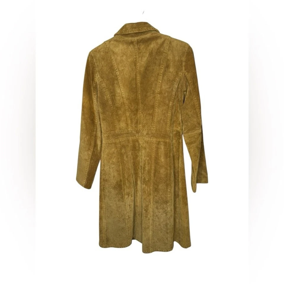 Vintage Express Suede Leather Duster Jacket Trench Coat camel size 7/8 - Изображение 4 из 4