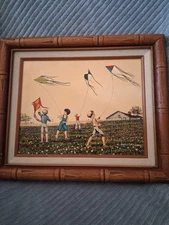 H. Hargrove Serigraph Boys Flying Kites  13x11