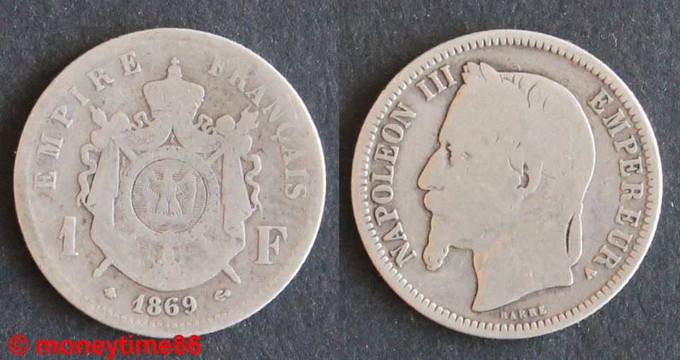 France ! 1 franc argent Napoléon III tête laurée 1869 A en TB- - Photo 1/1
