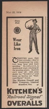 1919 Canadian Kitchen Shirt Co. ad Railroad Signal Overalls