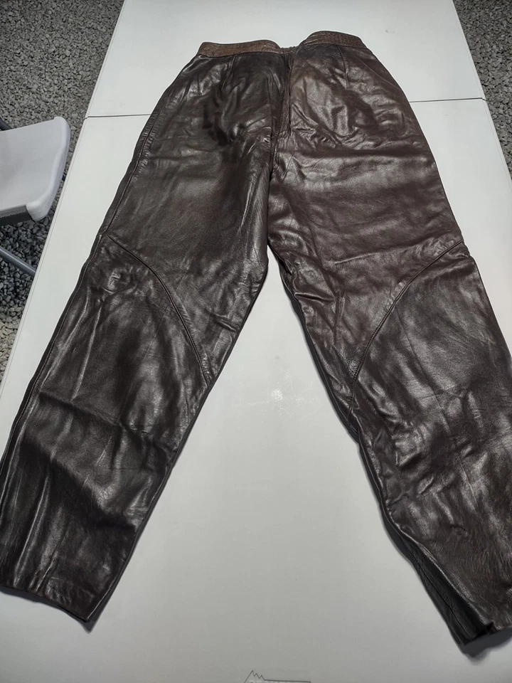 Pantalones de cuero marrón forrados vintage Westbay Saks Fifth Avenue para mujer - talla 12 Foto 2 de 4