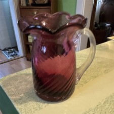 Beautiful Vintage Hand Blown Cranberry Art Glass Handled Vase/Creamer