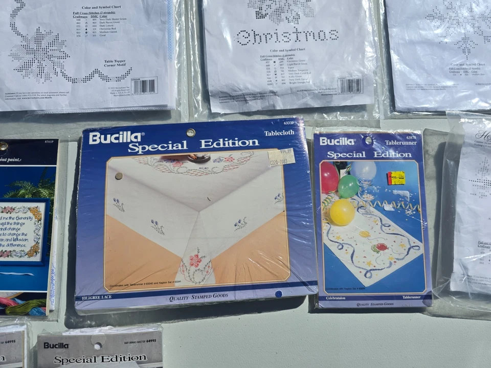 Lot of 12 Bucilla Herrschners Linens Cross Stitch Fabric Kits Tablecloth PIllows - Image 3 of 4