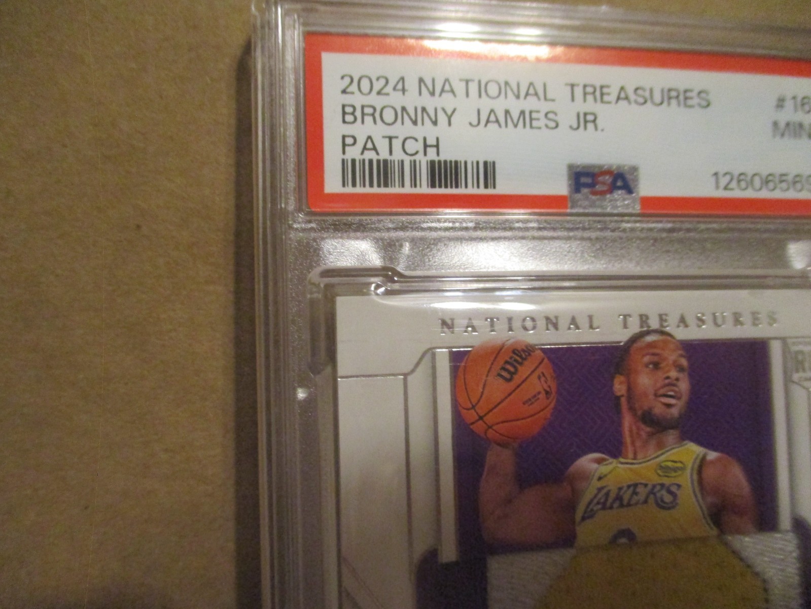 2024-25 NATIONAL TREASURES BRONNY JAMES JR #162 RC JUMBO 3 COLOR PATCH /99 PSA 9 view 3